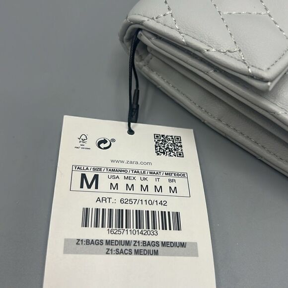 Zara Silver Quilted Crossbody Gold Chain Wallet New - Picture 5 of 6